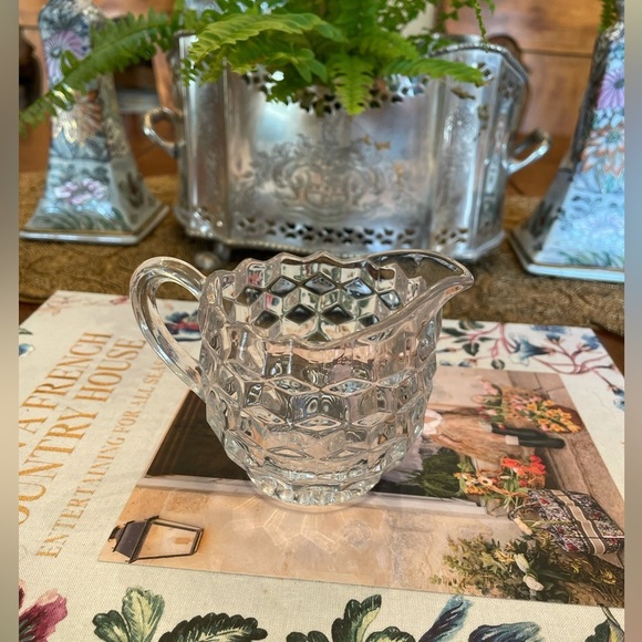 Vintage Fostoria American Creamer and Sugar Set, Clear Depression Cut Glassware - Picture 5 of 7
